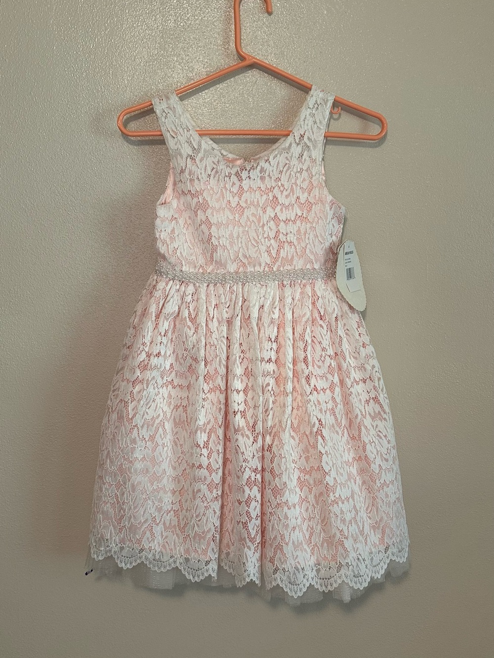 American Princess Pink Lace Dress with Silver Beaded Waist